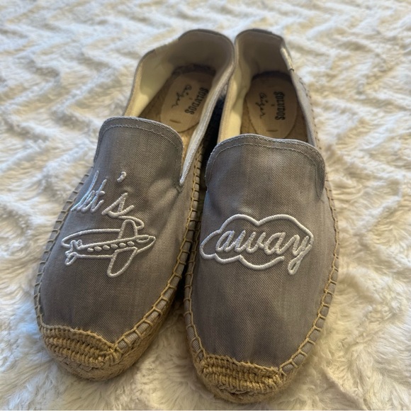 Soludos x Ceizer Gray Chambray Embroidered Let's Fly Away Espadrilles Size 9 - Picture 2 of 11